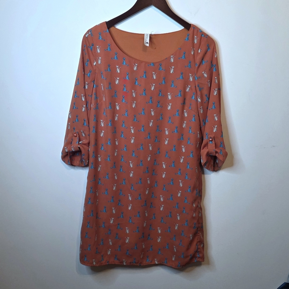 Pink Owl Apparel Orange Cat Dress Retro Fun Size Medium